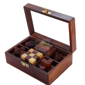 Hancrafted 6-in-1 Wooden Brain Teaser Puzzle Set | Handmade 3D Puzzles for Kids & Adults | Mind Games | IQ Toy Gift for Him or Her and kids