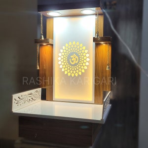 RashikaKarigari Wooden Temple with LED Light For Home and Office Home Temple | Puja Mandir Wall Hanging Home & Office mandir Pooja Ghar