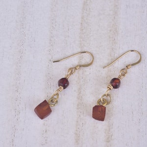 Ancient Amber Earrings, Baltic Amber Bead Earrings on Gold