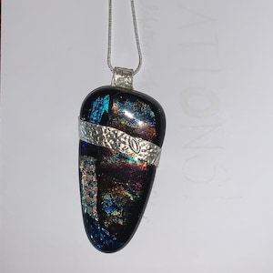 Fused dichroic glass pendant with fine silver bail - FREE domestic shipping.
