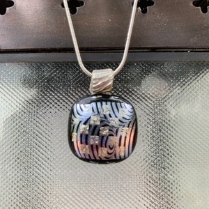 Fused dichroic glass pendant with fine silver bail - FREE domestic shpping