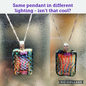Fused dichroic glass pendant with fine silver bail - FREE domestic shipping