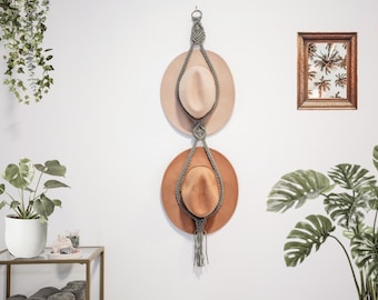 Macrame Double Hat Hanger: Boho 70s Hat Storage