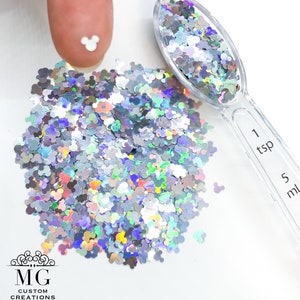 Silver Holographic Mouse Head Shape Glitter *tumblers, nail art, resin art, slime charms, crafts, cosmetics