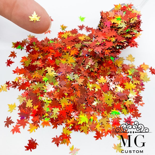 FALL MAPLE LEAVES Holographic Shape Glitter Mix *tumblers, nail art, resin art, slime charms, crafts, cosmetics