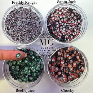 MINI Halloween Characters SHAPE GLITTER Polymer Clay Slices *tumblers, nail art, resin art, slime charms, crafts, cosmetics
