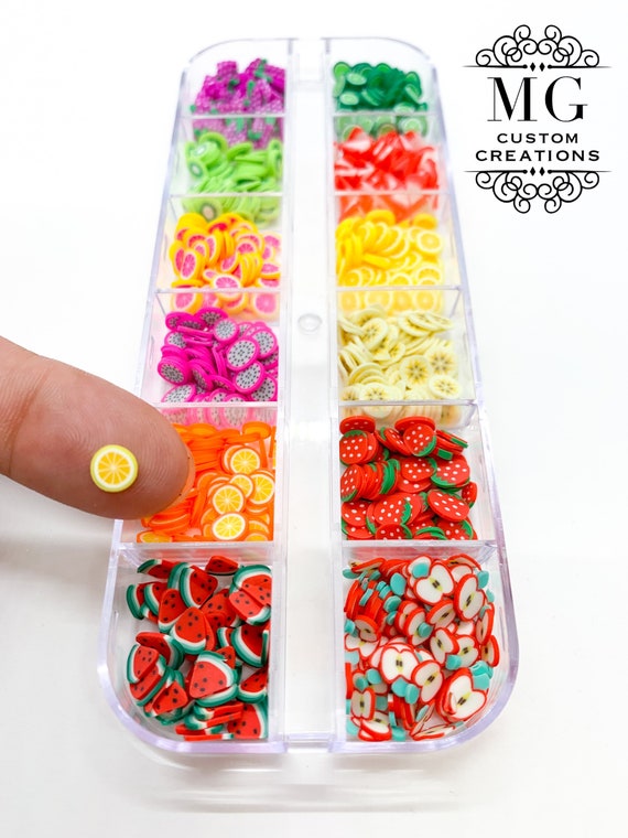 12 Pack MINI FRUIT SLICES polymer clay Shape Glitter Collection 1 tumblers nail art resin art slime crafts cosmetics