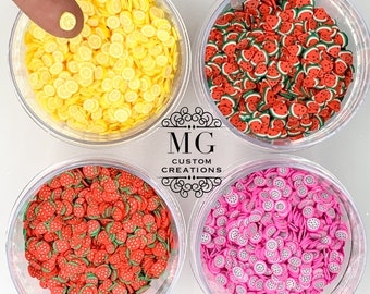 MINI Fruit and Veggie SHAPE GLITTER Polymer Clay Slices *tumblers, nail art, resin art, slime charms, crafts, cosmetics