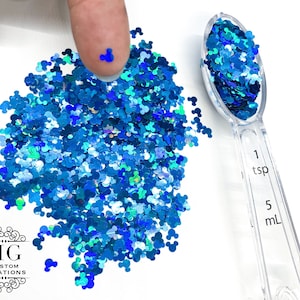 Turquoise Blue Holographic Mouse Head Shape Glitter *tumblers, nail art, resin art, slime, crafts, cosmetics