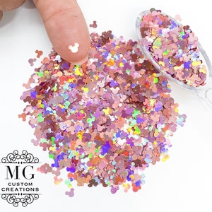 Rose Gold Holographic Mouse Head Shape Glitter *tumblers, nail art, resin art, slime charms, crafts, cosmetics