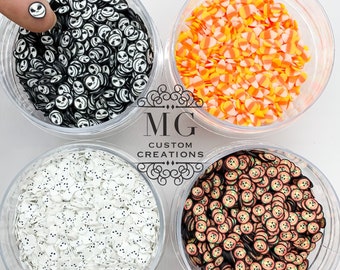 MINI Halloween SHAPE GLITTER Polymer Clay Slices *tumblers, nail art, resin art, slime charms, crafts, cosmetics