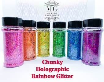 Chunky Rainbow Holographic Glitter Set  *tumbler, nail art, resin art, slime charms, crafts, cosmetics