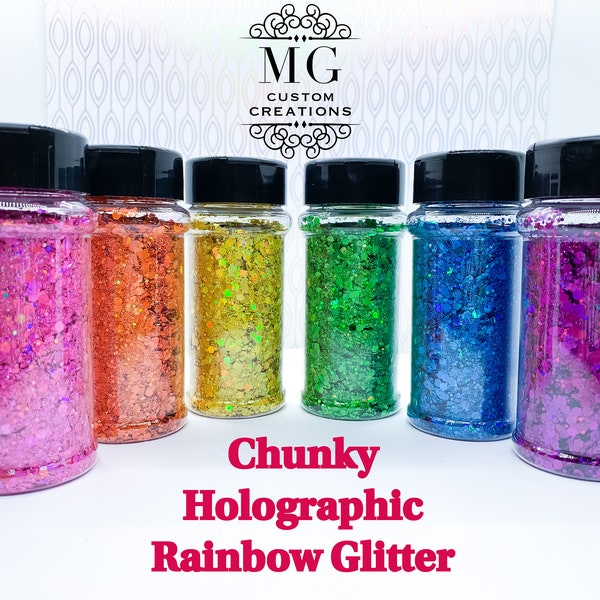 Chunky Rainbow Holographic Glitter Set  *tumbler, nail art, resin art, slime charms, crafts, cosmetics