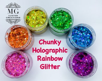 Chunky Rainbow Holographic Glitter *tumbler, nail art, resin art, slime charms, crafts, cosmetics