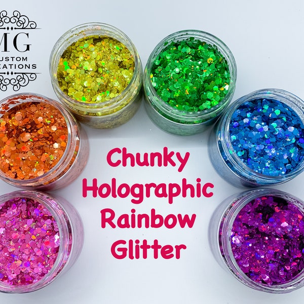 Chunky Rainbow Holographic Glitter *tumbler, nail art, resin art, slime charms, crafts, cosmetics