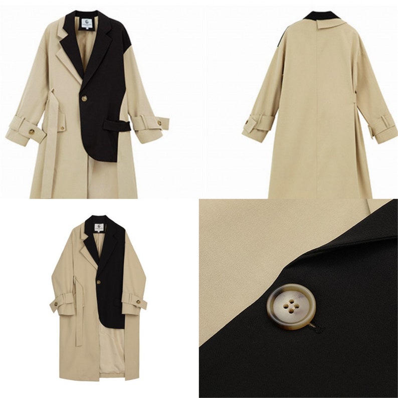Coat For WomenFrenchElegant Women/'s SuitSuit For WomenSuit collar spliced leather windbreaker khaki coat coatVintage dress with belt