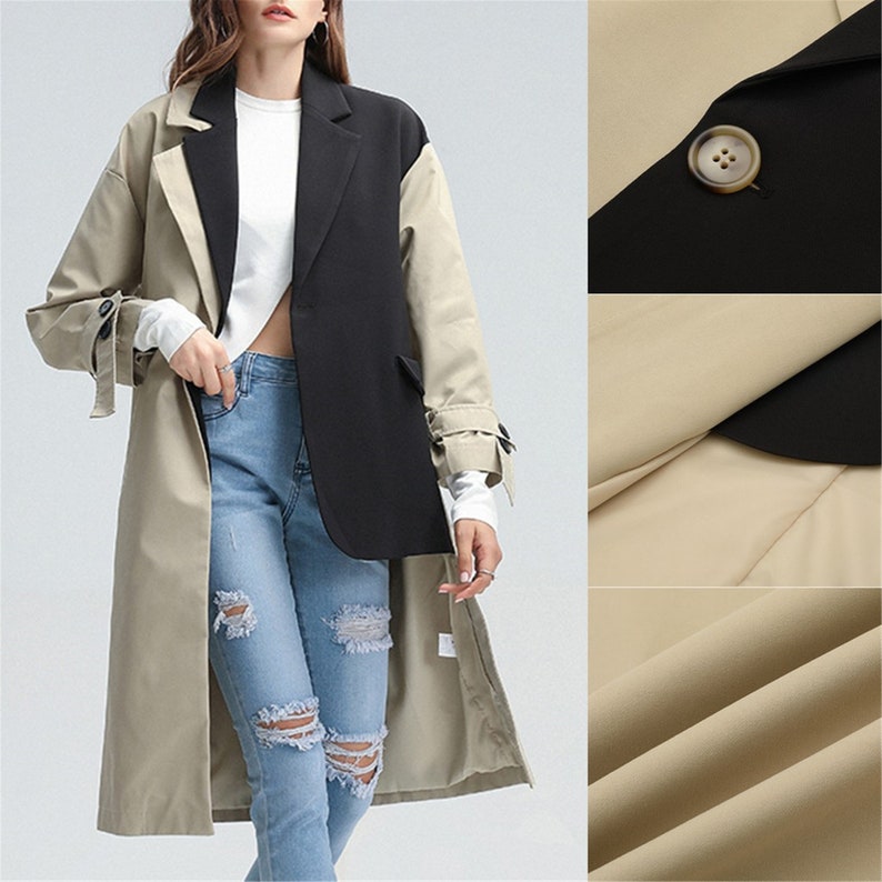 Coat For WomenFrenchElegant Women/'s SuitSuit For WomenSuit collar spliced leather windbreaker khaki coat coatVintage dress with belt