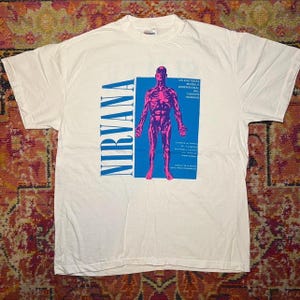 Vintage Style Nirvana Sliver T Shirt XL | Kurt Cobain Grunge Band Tee | 90s Alternative Rock Graphic Shirt | Hanes Reprint