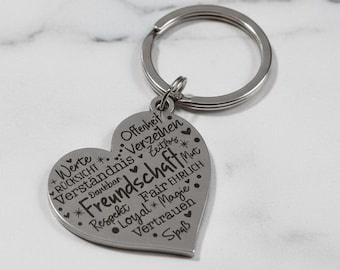 Personalized friendship heart keychain in stainless steel – gift for best friend, with engraving, friendship gift