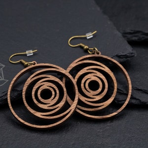 Circle earrings, wood, laser cut, handmade, wooden jewelry