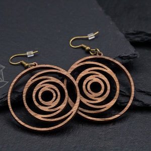 Circle earrings, wood, laser cut, handmade, wooden jewelry