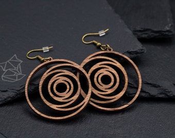 Boucles d'oreilles cercle, bois, découpé au laser, fait main, bijoux en bois