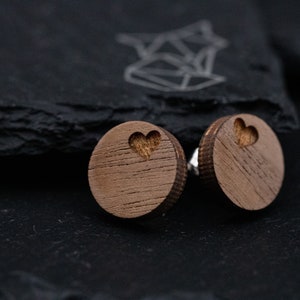 Heart, Studs, Wood, Laser, Handmade, Wooden Jewelry