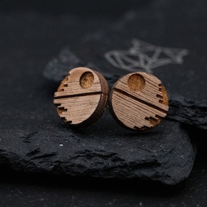 Star Wars, earrings, wood, handmade, wooden jewelry, Death Star