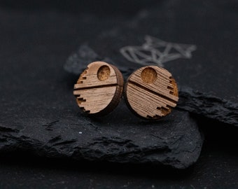 Star Wars, Studs, Wood, Handmade, Wooden Jewelry, Death Star