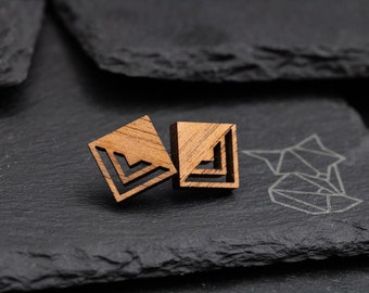 Square - Studs, Wood, Laser, Handmade, Wooden Jewelry