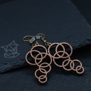Geometric circle earrings, wood, laser cut, handmade, wooden jewelry
