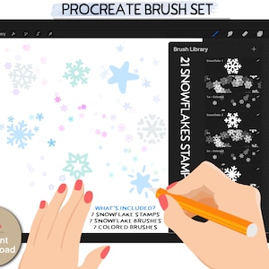 21 Decorative snowflake procreate stamps & colored snowflake brushes for cards,digital planner or any creative projects,festival snow stamps