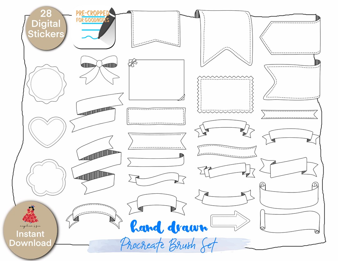 Procreate Label 28 Decorative Labels,ribbons Banner & Bookmarks Procreate Stamp Set ...