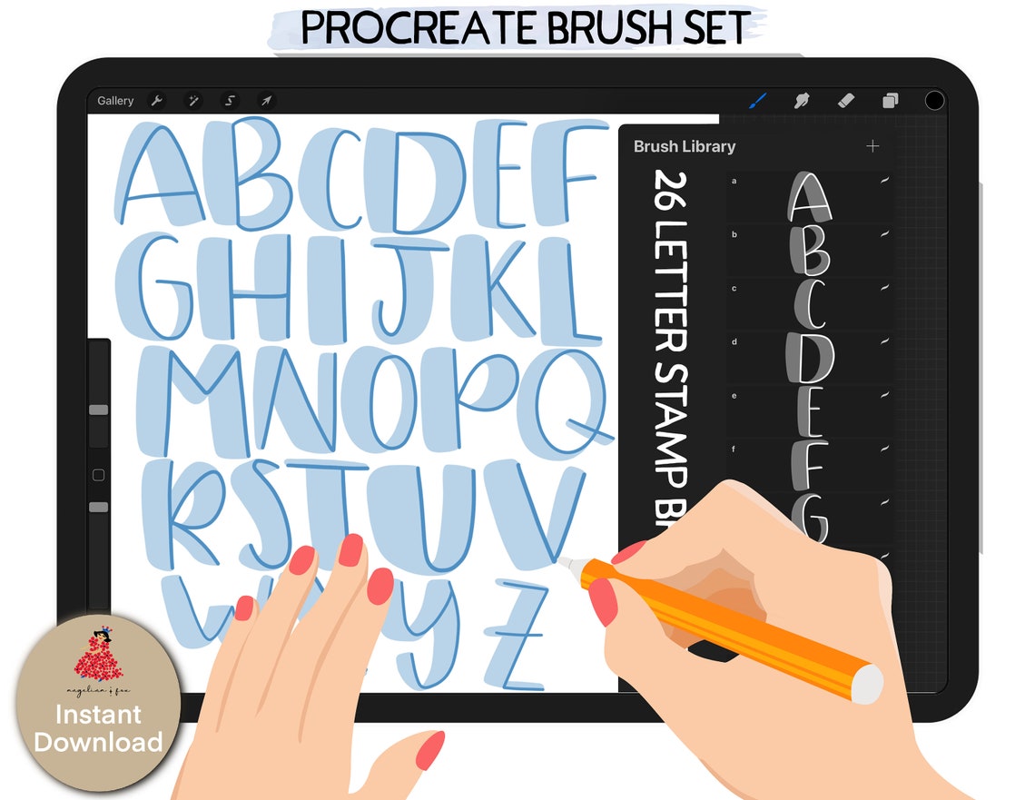 26 Procreate doodle letter stamp 26 Alphabets brush stamp Etsy