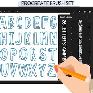 26 Procreate doodle letter stamp, 26 Alphabets brush stamp procreate, procreate letter brushes,character letter stamp,doodle alphabet stamps