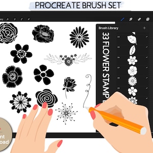 33 hand drawn modern floral procreate stamp brushes,digital flower stamp illustration set,decorative stamps,procreate brush,botanical stamps