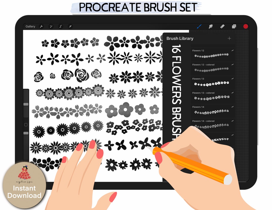 16 Procreate Textured & Colored Flower Brushes for Designing Cards ...