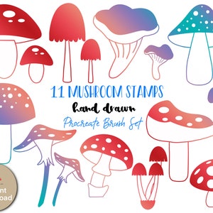11 Funghi Procreate Stamp Pennelli, spazzole timbro funghi - Download istantaneo, Procreate solo app
