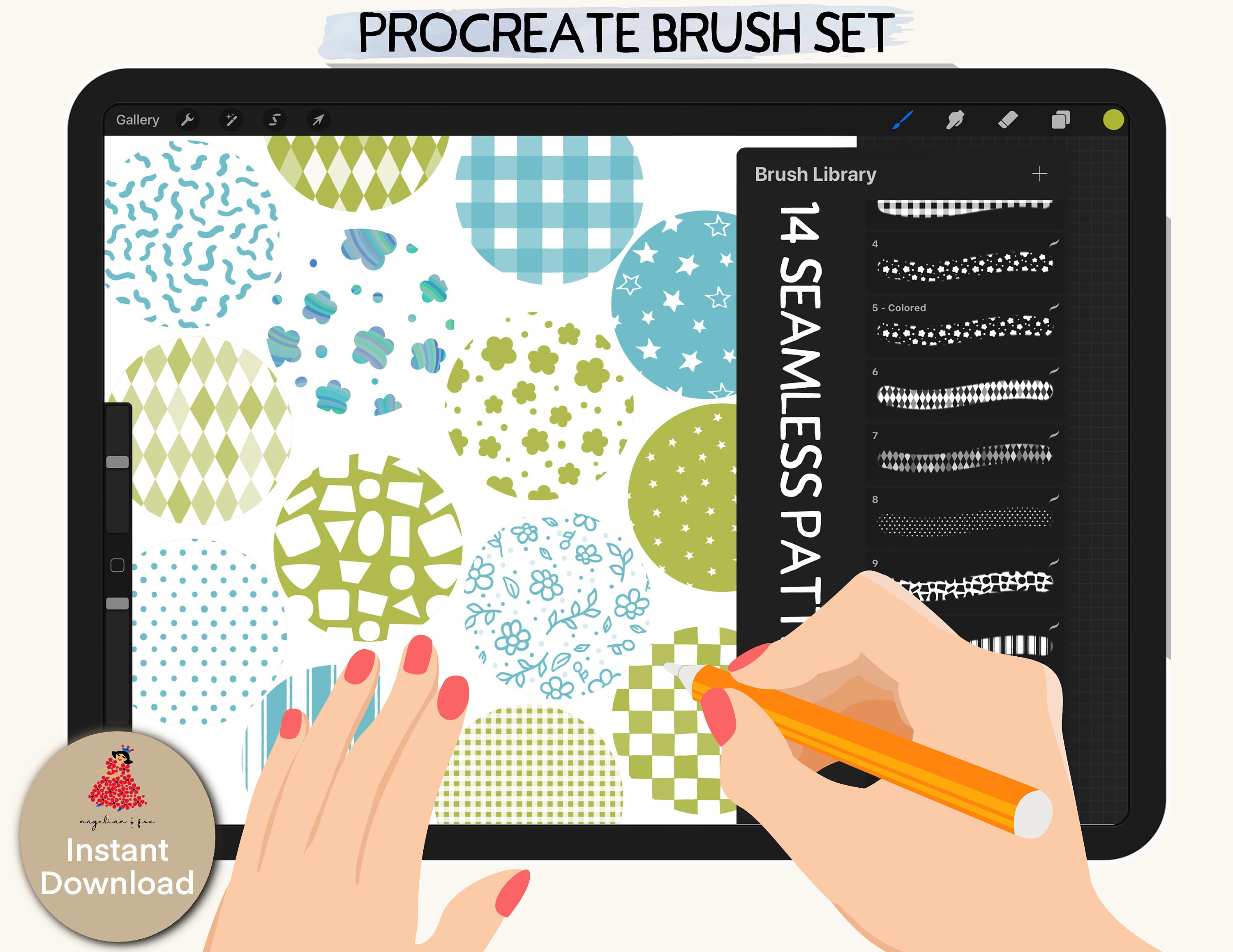 14 Seamless Procreate Pattern Brushes, Brushes for Planner, Digital ...