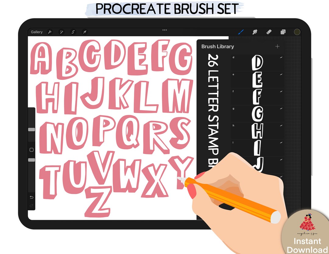 26 Procreate Doodle Letter Stamp 26 Alphabets Brush Stamp Etsy