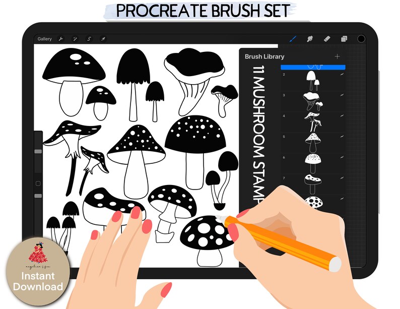 11 Mushrooms Procreate Stamp Brushes, Mushroom Stamp Brushes - Instant ...