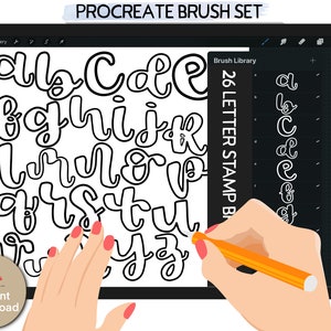 26 Procreate doodle letter stamp, 26 Alphabets brush stamp procreate, procreate letter outline stamps, letter stamps, doodle alphabet stamps