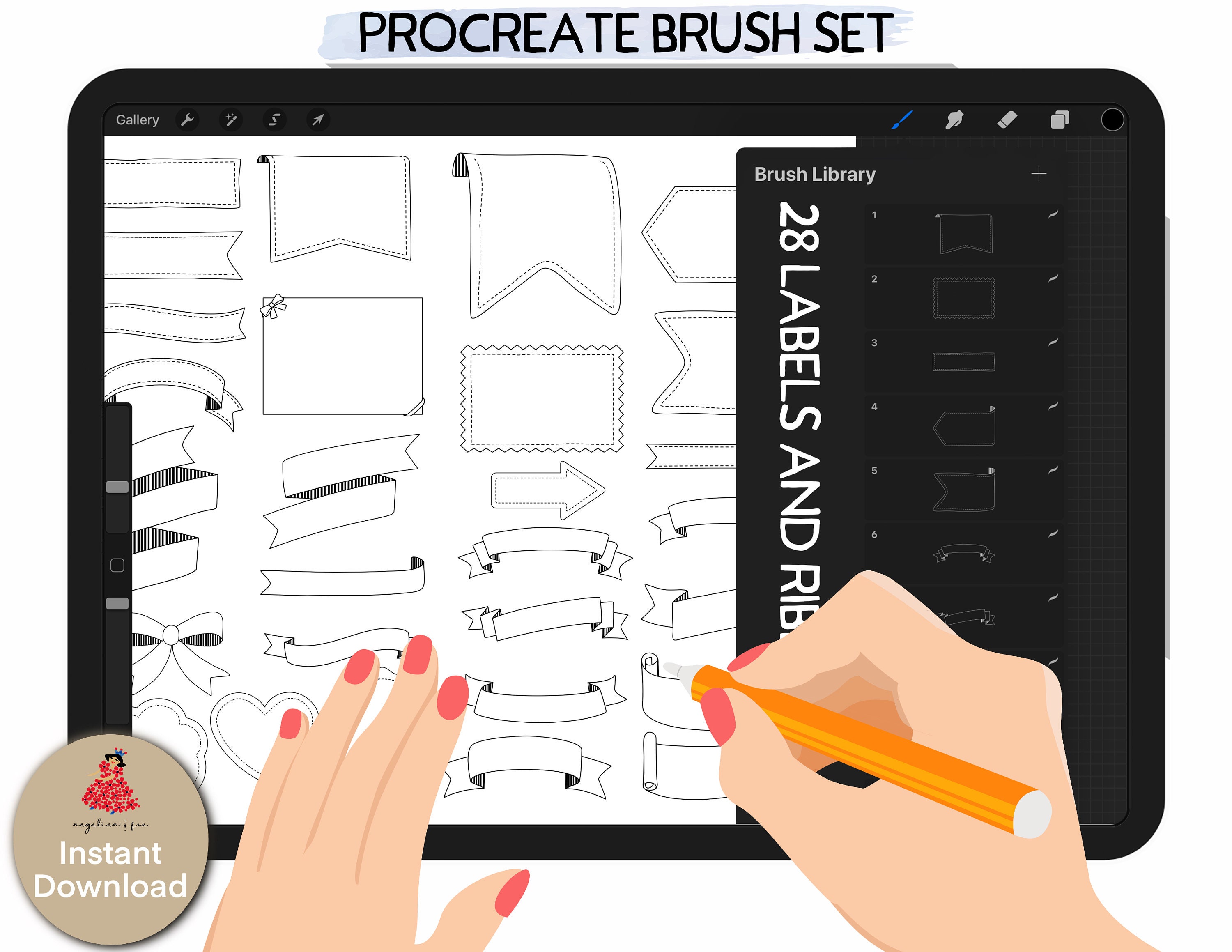 Procreate Label 28 Decorative Labels,ribbons Banner & Bookmarks Procreate Stamp Set ...