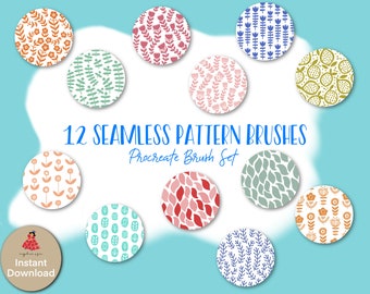 12 Seamless Procreate Flower Pattern Brushes, Brushes For Planner, Digital Paper, Scrapbook, Cards, Flower Brushes Procreate
