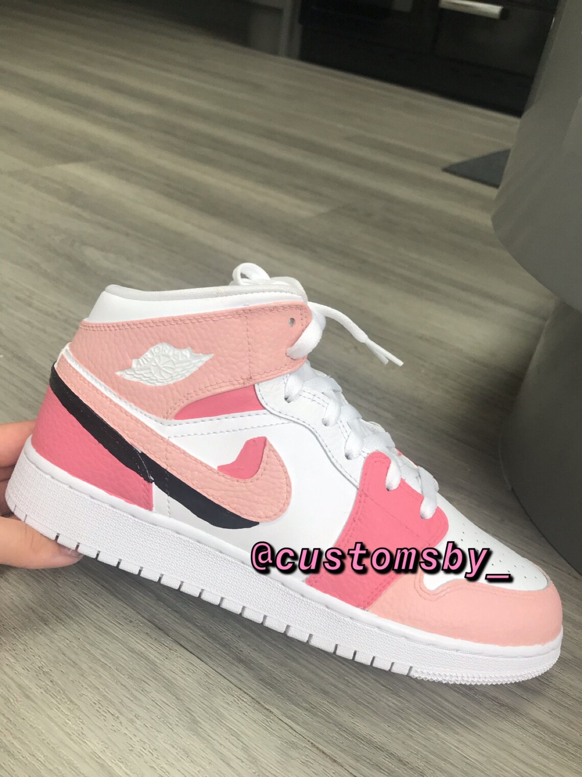 Custom Pink and Baby Pink Jordan 1 Mid's Etsy