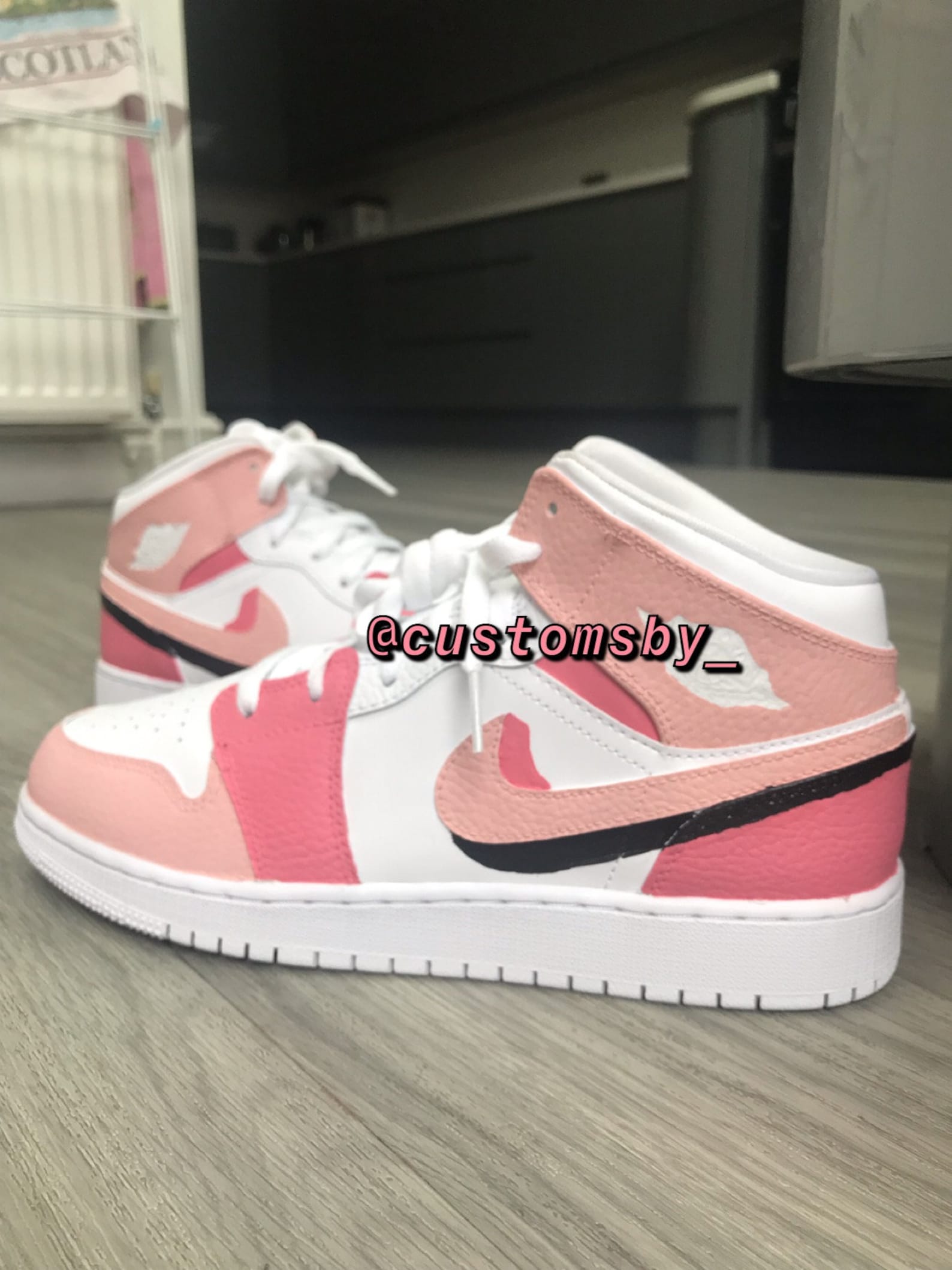 Custom Pink and Baby Pink Jordan 1 Mid's Etsy