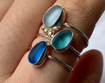 Custom Deep blue rare Seaglass Sterling Silver ring, 925 Sterling silver ring in all sizes, Cobalt blue ring, valentines gift for her