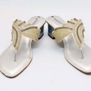 Silver Ethnic Indian 2 Inch heel block Slip-On Sandal