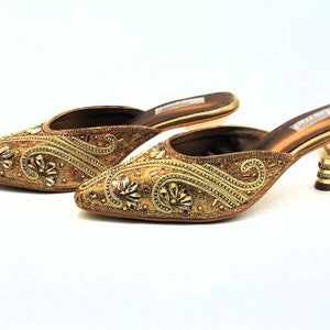 Bronze Gold Bridal Heels: Rhinestone Beaded Wedding Shoes