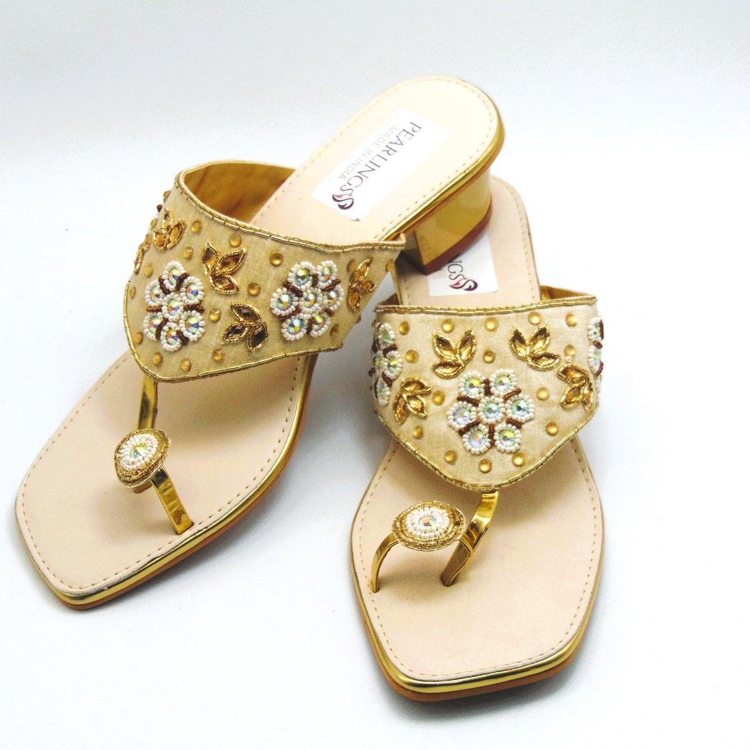 Gold Embroidery Ethnic Indian Toe Ring Sandals Etsy